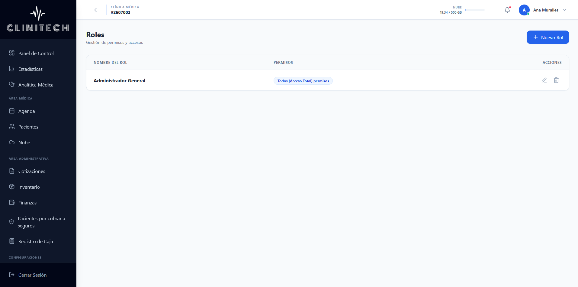 Captura de pantalla del sistema CliniTech 16